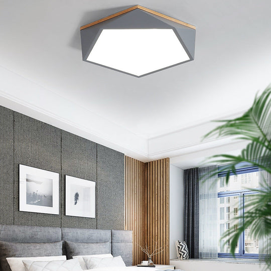 Minimalist Metal Pentagon Flush Mount Led Ceiling Light Grey / 16 White