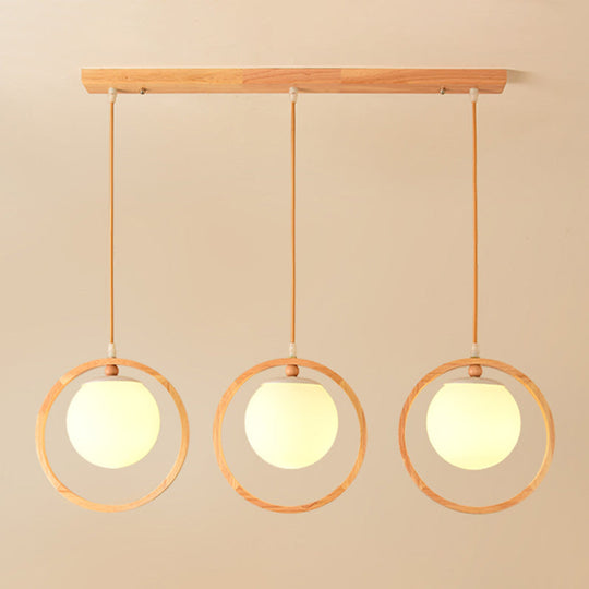 Opaline Glass Cluster Pendant With Nordic Style: Beige Hanging Light Fixture And Wooden Ring 3 /