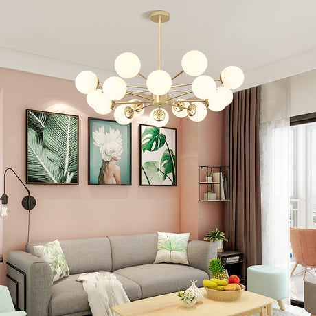 Opal Glass Radial Chandelier - Postmodern Style Pendant Light For Living Room