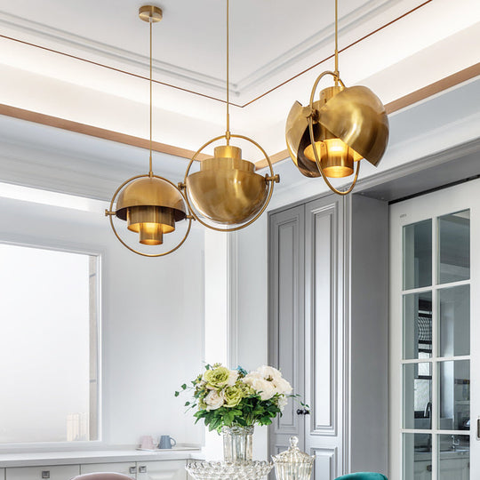 Modern Metal Pendant Light For Restaurants: Rollover Quart-Sphere Design