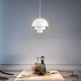 Modern Metal Pendant Light For Restaurants: Rollover Quart-Sphere Design White