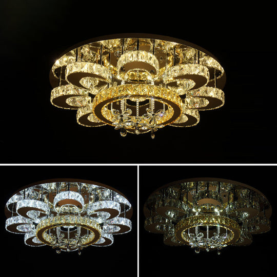 Chrome Led Flower Ceiling Light: Modern Clear Crystal Flush Fixture For Living Room / 39.5