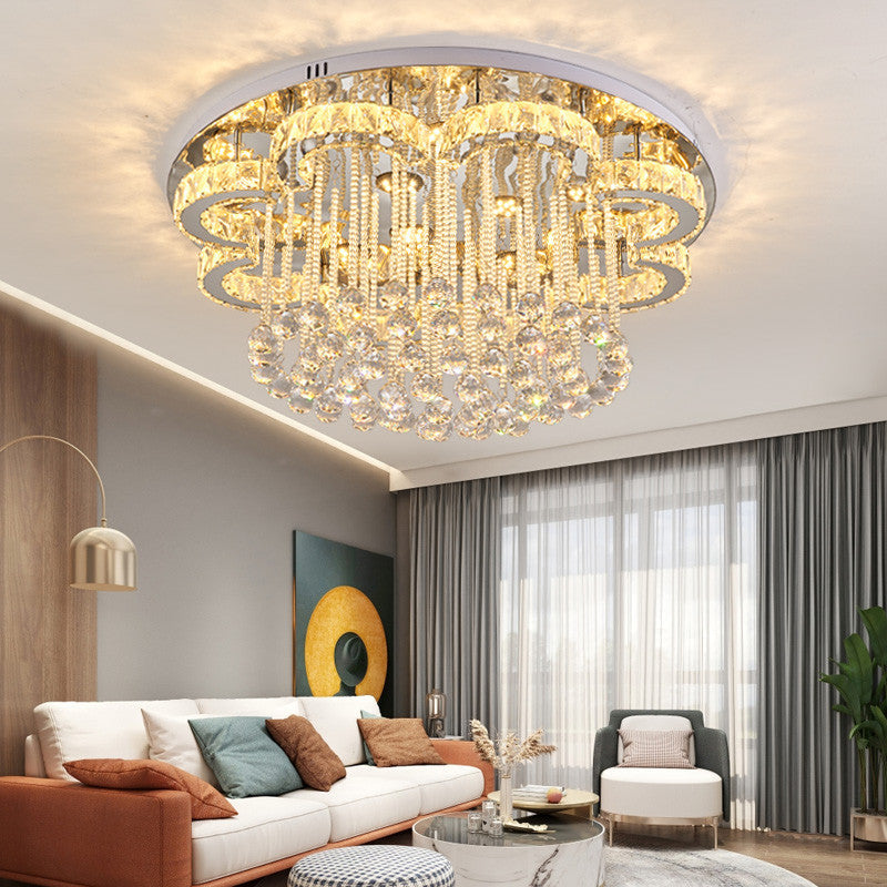 Chrome Led Flower Ceiling Light: Modern Clear Crystal Flush Fixture For Living Room