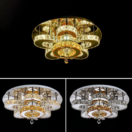Chrome Led Flower Ceiling Light: Modern Clear Crystal Flush Fixture For Living Room / 23.5