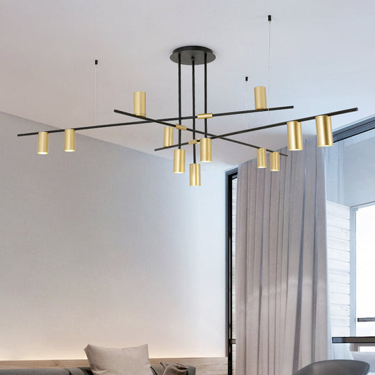 Postmodern Metal Cross Arm Chandelier In Black And Gold - Elegant Living Room Spotlight 12 /