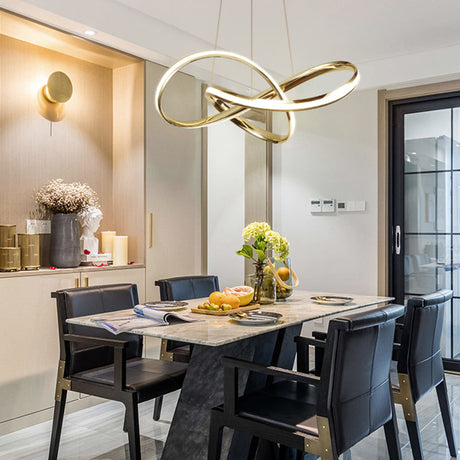Artistic Gold Twist Aluminum Led Chandelier For Dining Room Ceiling
