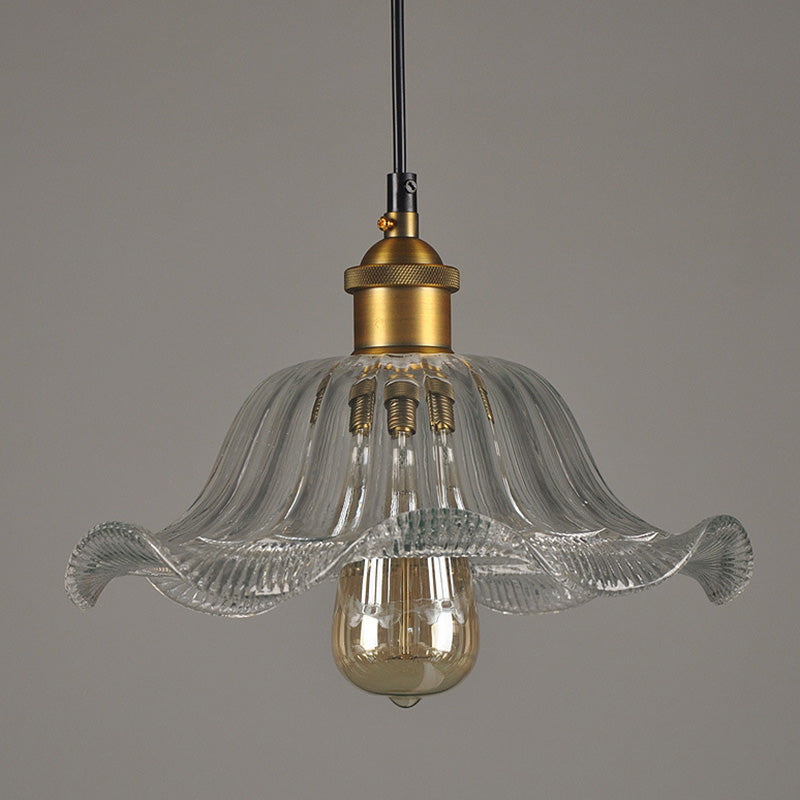 Industrial Clear Glass Flower Pendant Light Fixture For Dining Room - 1 Bulb Suspension Lamp / 10’