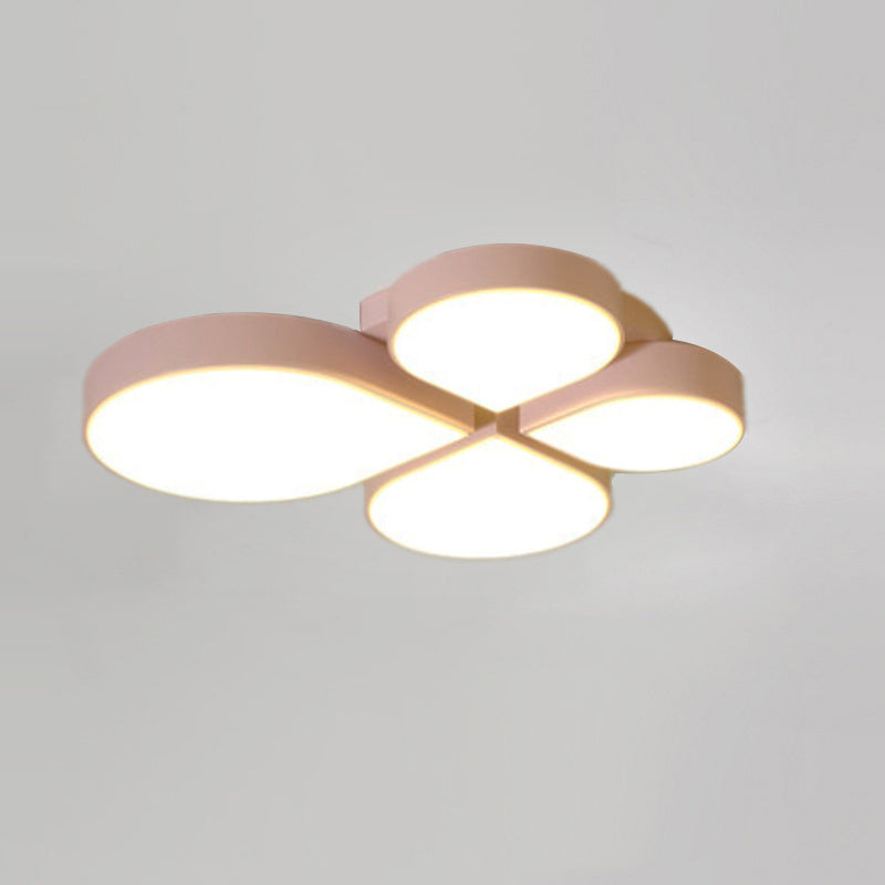 Nordic Style Led Ceiling Lamp - Clover Shaped Flush Mount Light Fixture Pink / White Water Drop