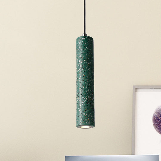 Nordic Concrete Pendant Light - 1-Light Black/White/Yellow Suspension Green