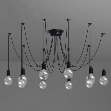 Metallic Swag Pendant Chandelier With Exposed Industrial Bulbs For Living Room In Black