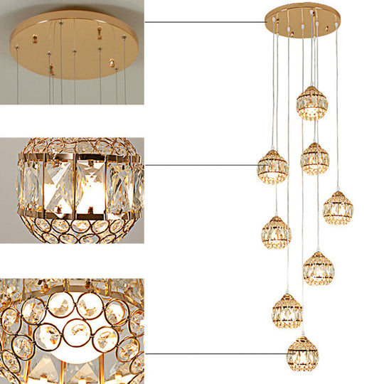 Modern Gold Crystal Pendant Light Fixture For Staircase