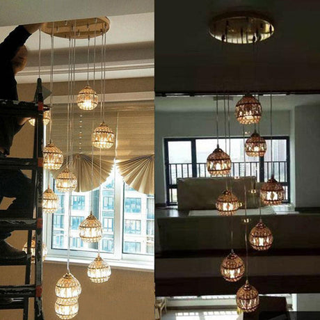 Modern Gold Crystal Pendant Light Fixture For Staircase