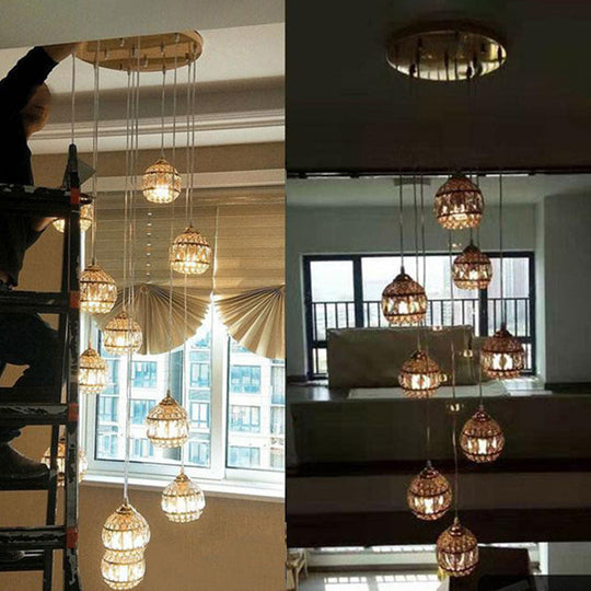 Modern Gold Crystal Pendant Light Fixture For Staircase