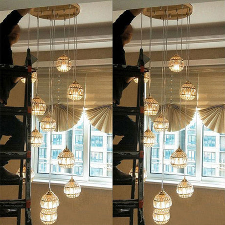 Modern Gold Crystal Pendant Light Fixture For Staircase 12 / Regular