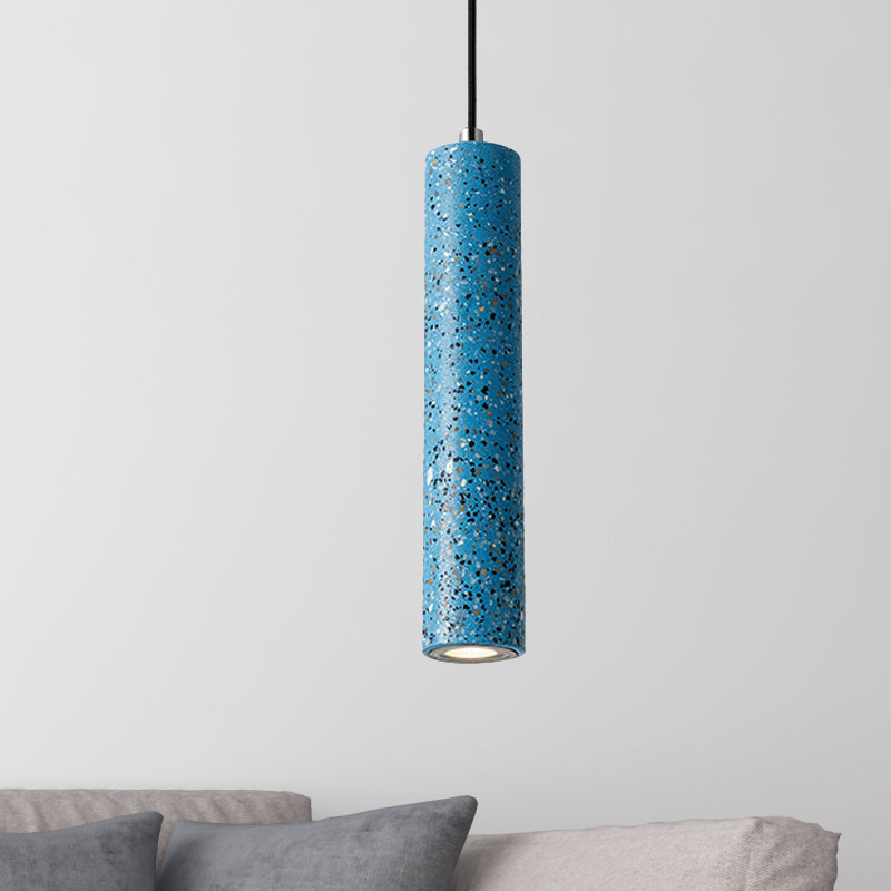 Nordic Concrete Pendant Light - 1-Light Black/White/Yellow Suspension Blue