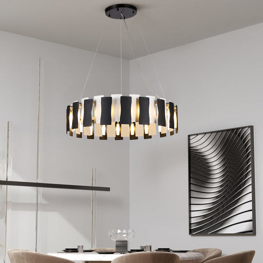 Modern Black & White Circular Chandelier Pendant Light - Creative Metal Design For Living Room
