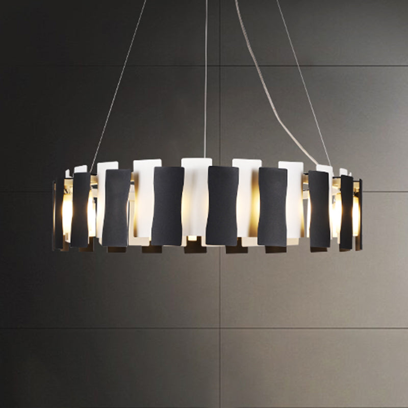 Postmodern Black And White Circular Chandelier Pendant Light For Living Room