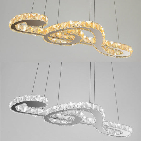 Musical Note Pendant Led Chandelier - Sparkling Crystal Design For Fashion Stores Chrome / 25’ White