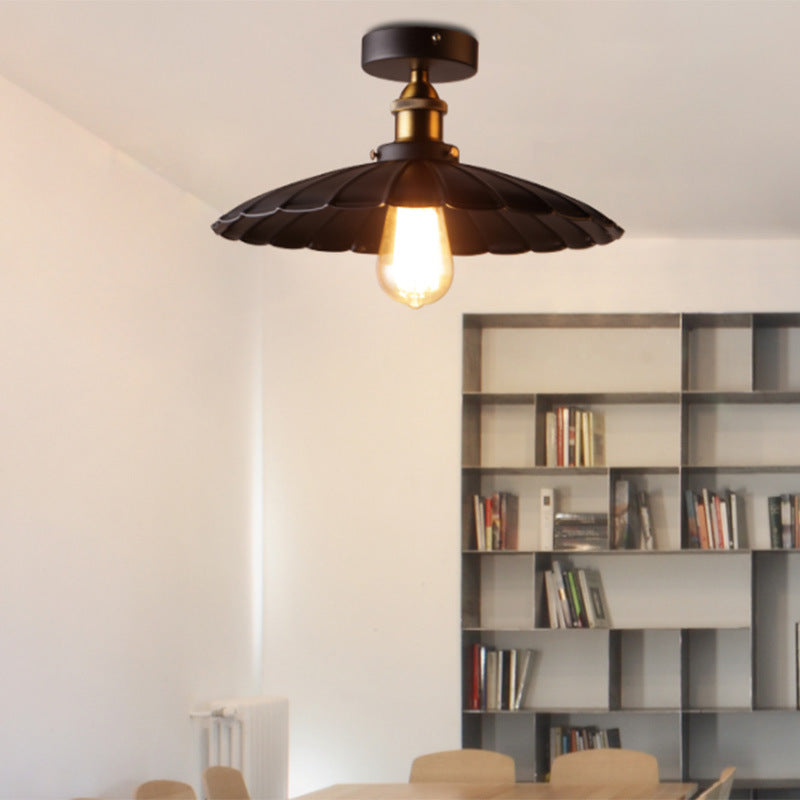 Vintage Metal 1 - Light Semi - Flush Ceiling Light - Black Shaded Kitchen Fixture