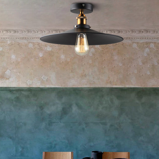 Vintage Metal 1 - Light Semi - Flush Ceiling Light - Black Shaded Kitchen Fixture