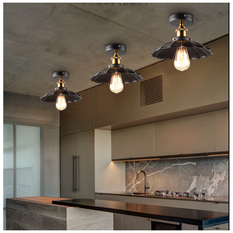 Vintage Metal 1 - Light Semi - Flush Ceiling Light - Black Shaded Kitchen Fixture