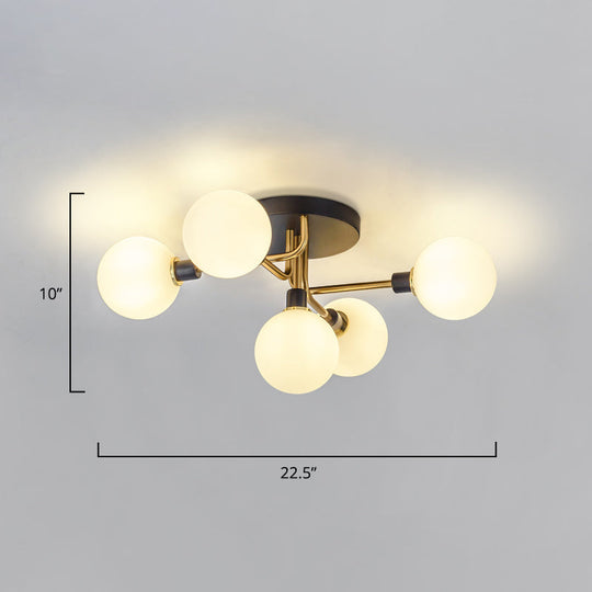 Postmodern Semi Flush Ceiling Lamp - 5-Light Dining Room Light Fixture With Ball Glass Shade