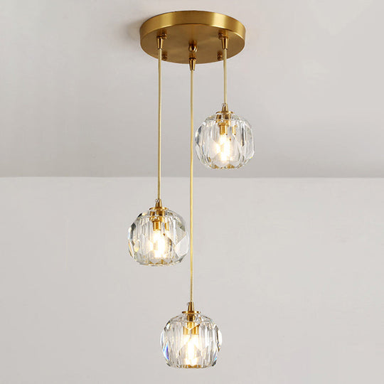 Beveled K9 Crystal Pendant Lamp In Brass Finish - Stylish Multi-Light Ceiling Fixture