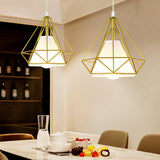 Nordic Metal Pendant Ceiling Light - Gold Cage Frame Design With 1 Bulb Ideal For Dining Room