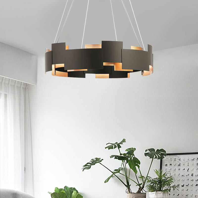 Black And Gold Metal Pendant Chandelier With Postmodern Splicing Design Inner Suspension Light