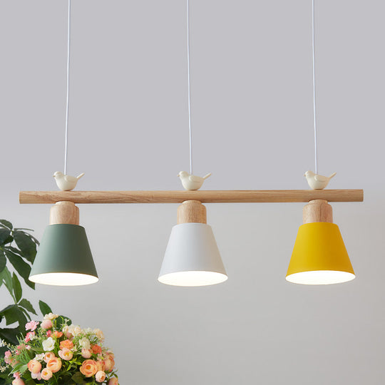 Nordic Shaded Hanging Island Light Metal Pendant With Bird Decor - 3-Head Dining Room Drop