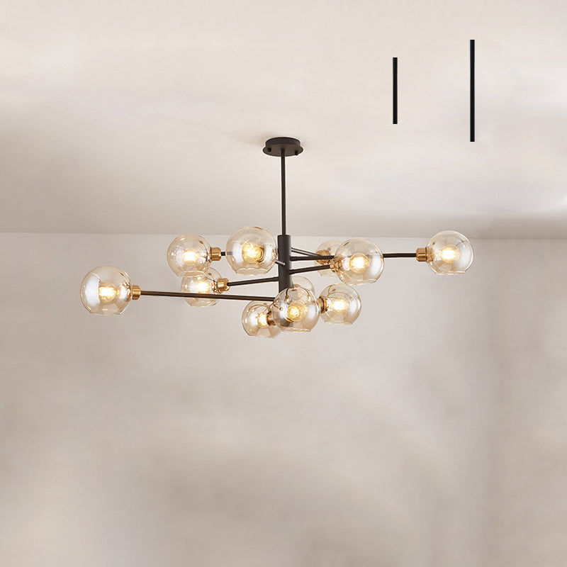 Contemporary Sputnik Chandelier - Glass Living Room Ceiling Light Fixture + 11 / Black Cognac
