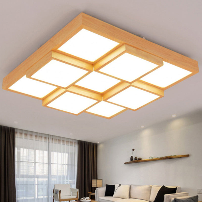 Minimalist Wooden Led Flush Mount Ceiling Light For Living Room - Check Fixture 9 / Wood Natural