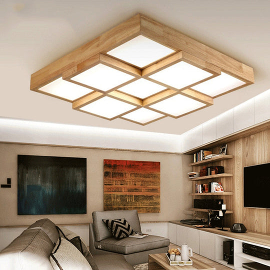 Minimalist Wooden Led Flush Mount Ceiling Light For Living Room - Check Fixture
