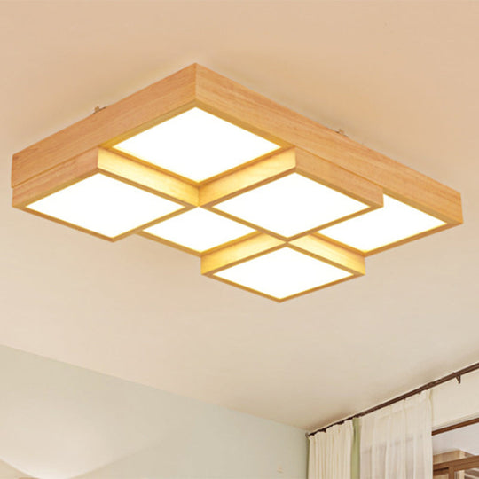 Minimalist Wooden Led Flush Mount Ceiling Light For Living Room - Check Fixture 6 / Wood Warm