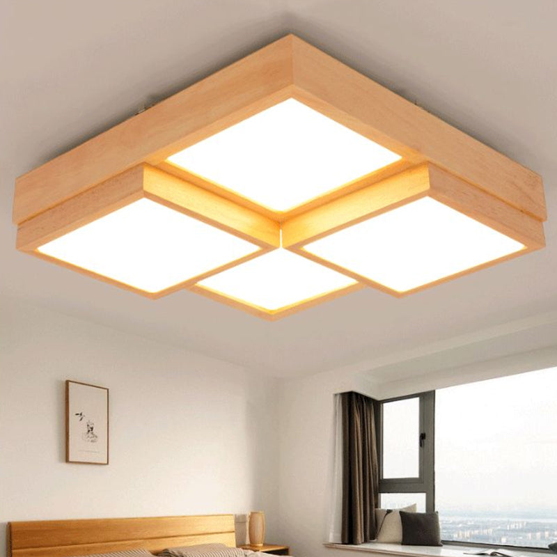 Minimalist Wooden Led Flush Mount Ceiling Light For Living Room - Check Fixture 4 / Wood Natural
