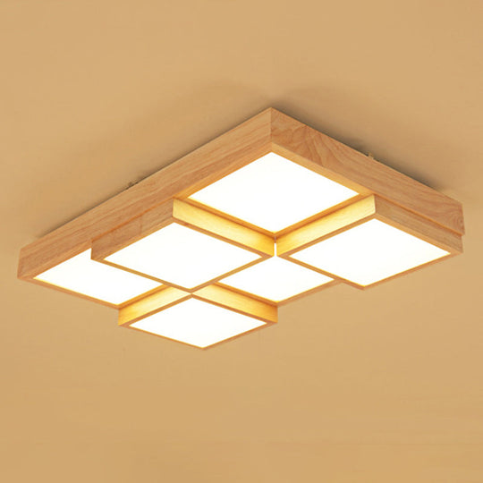 Minimalist Wooden Led Flush Mount Ceiling Light For Living Room - Check Fixture