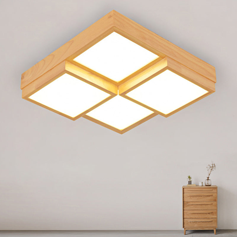 Minimalist Wooden Led Flush Mount Ceiling Light For Living Room - Check Fixture