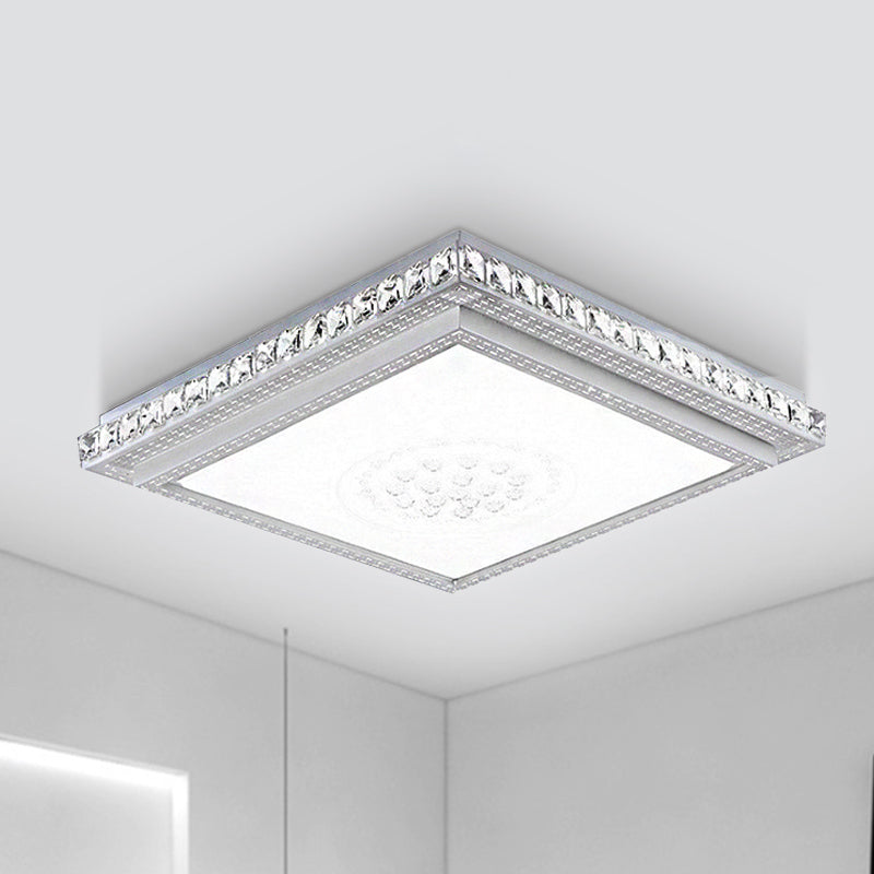 23.5-42.5’ Wide Led Ceiling Flush Mount Bedroom Lamp - White Light With Acrylic Shade & Crystal