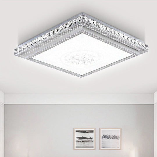23.5-42.5’ Wide Led Ceiling Flush Mount Bedroom Lamp - White Light With Acrylic Shade & Crystal