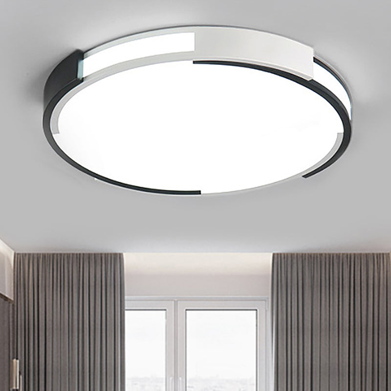 Modern Black And White Drum Flush Mount Ceiling Light Fixture - 18/23.5 Wide Metal Led Recessed