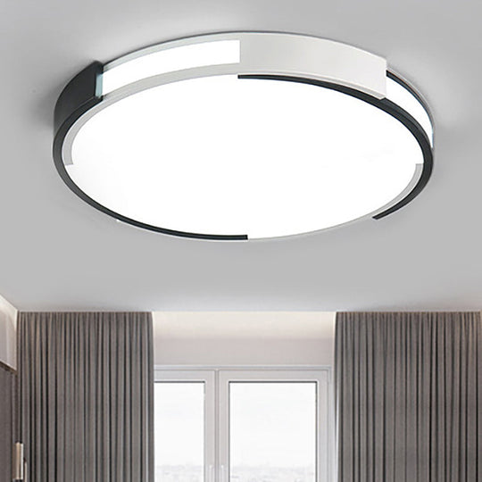 Modern Black And White Drum Flush Mount Ceiling Light Fixture - 18/23.5 Wide Metal Led Recessed