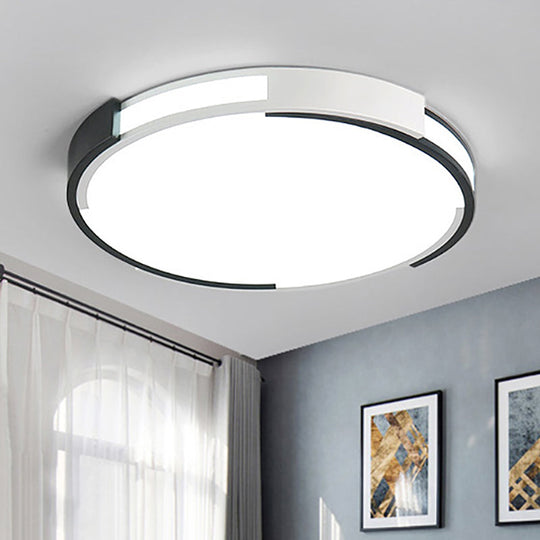 Modern Black And White Drum Flush Mount Ceiling Light Fixture - 18/23.5 Wide Metal Led Recessed