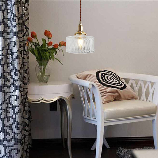 Nordic Brass Pendant Light With Clear Wavy Glass - 1-Bulb Suspended Fixture