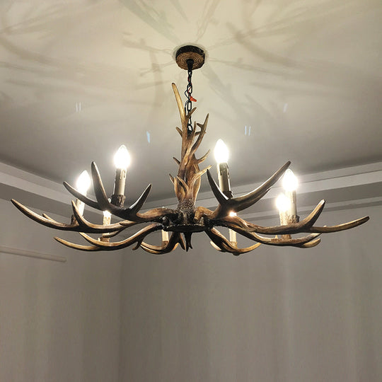 Antler Chandelier: Resin Countryside Living Room Lighting 8 / Wood