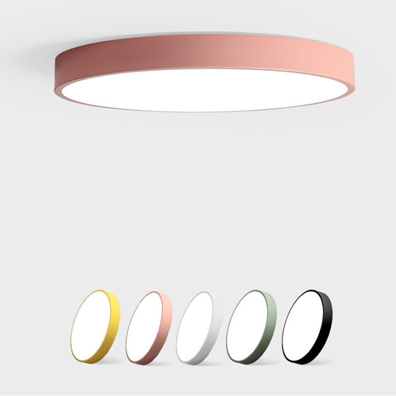 Ultrathin Round Flush Mount Led Ceiling Light For Childs Room - Macaron Metal Finish
