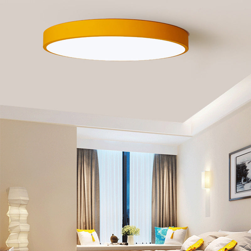 Ultrathin Round Flush Mount Led Ceiling Light For Child’s Room - Macaron Metal Finish Yellow / 9’