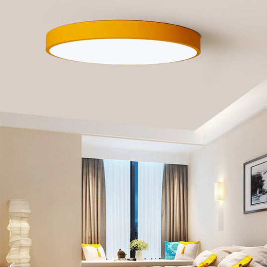 Ultrathin Round Flush Mount Led Ceiling Light For Child’s Room - Macaron Metal Finish Yellow / 9’