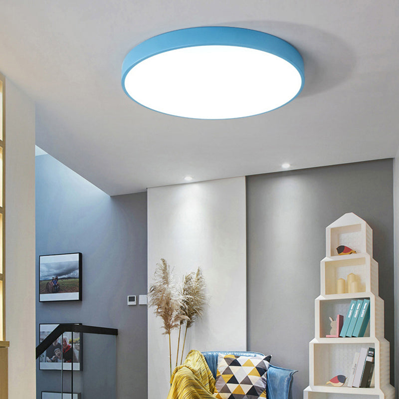 Ultrathin Round Flush Mount Led Ceiling Light For Childs Room - Macaron Metal Finish