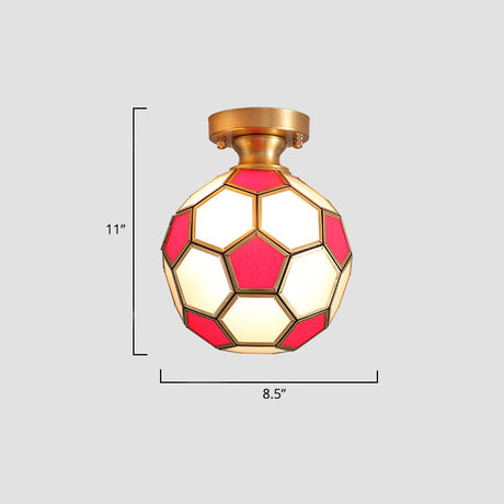 Tiffany Floral Semi-Mount 1-Light Ceiling Flush Light In Brass Perfect For Hallway Décor