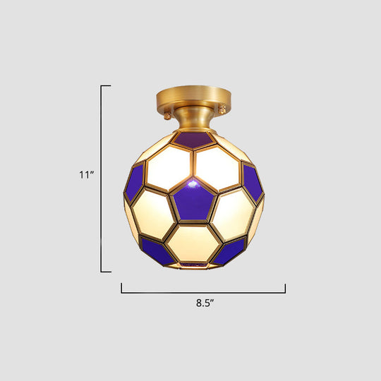 Tiffany Floral Semi-Mount 1-Light Ceiling Flush Light In Brass Perfect For Hallway Décor